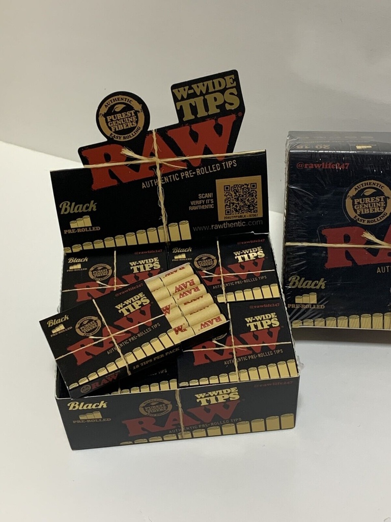 THREE PACKS of the New! RAW BLACK W-WIDE Pre-Rolled Tips - 18 Tips per Pack