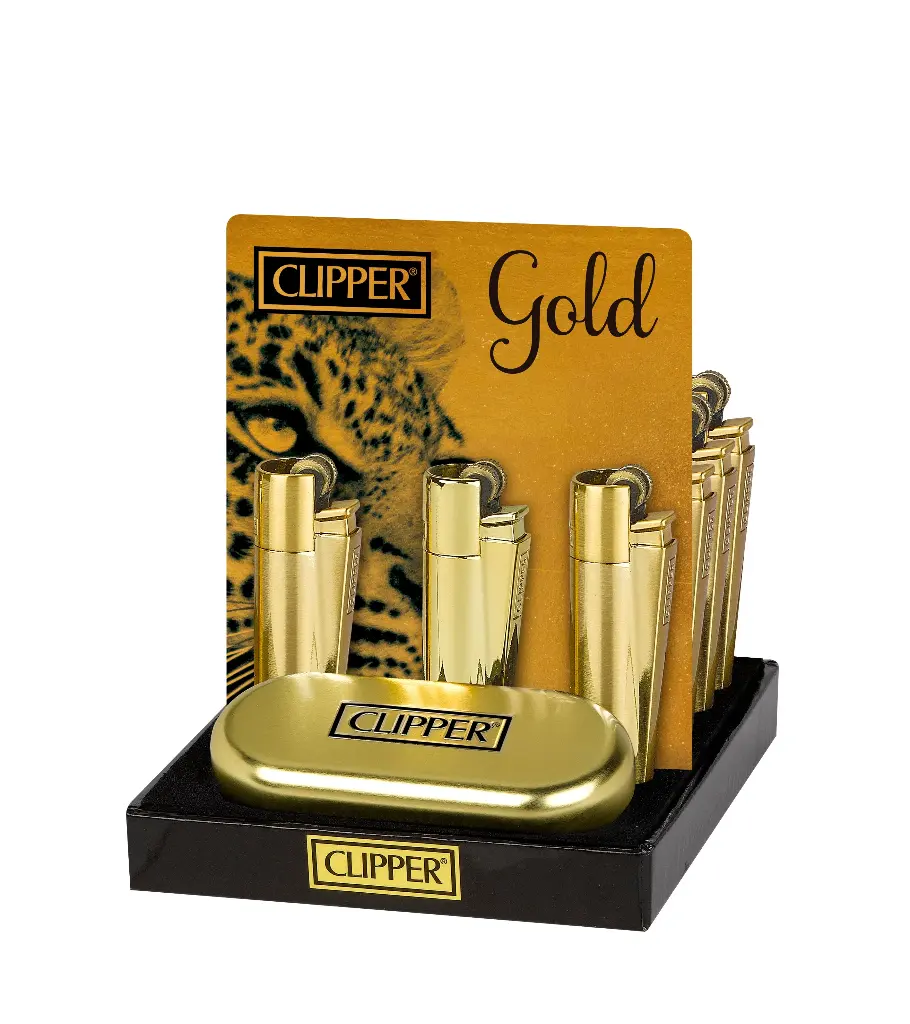 CLIPPER LIGHTERS CMP11 GOLD MATTE/SHINY MIX 12CT - TRAY