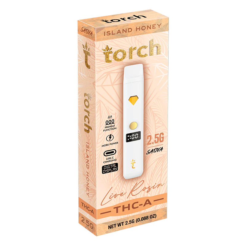 TORCH LIVE RESIN THC-A 2.5G DISPOSABLE ISLAND HONEY, SATIVA