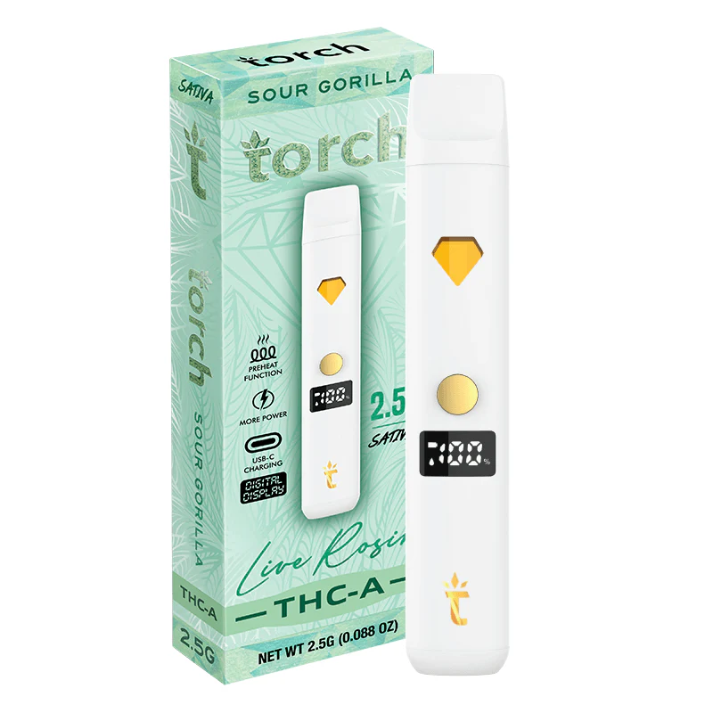 TORCH LIVE RESIN THC-A 2.5G DISPOSABLE SOUR GORILLA, SATIVA