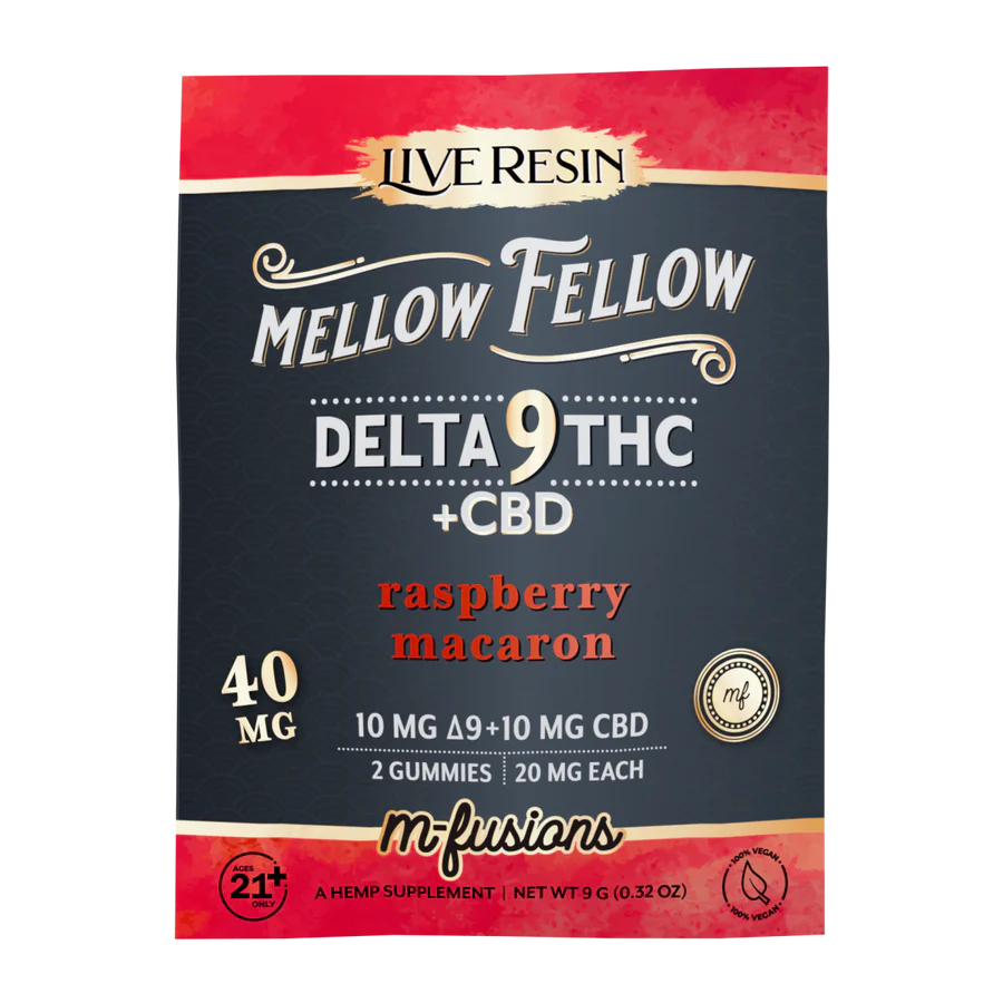 MELLOW FELLOW LIVE RESIN M-FUSION EDIBLES 40MG (2CT) DELTA 9 + CBD RASPBERRY MACARON