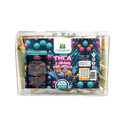 CUREVANA EXOTIC THC-A PRE ROLLS, 50CT (INDICA) GAS FACE