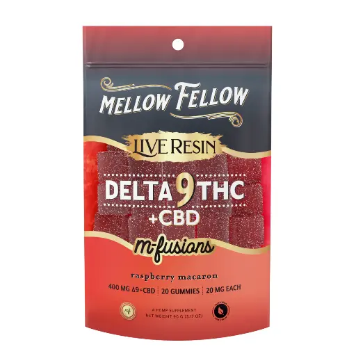 MELLOW FELLOW LIVE RESIN M-FUSION EDIBLES 400 MG DELTA 9 RASBERRY MACARON