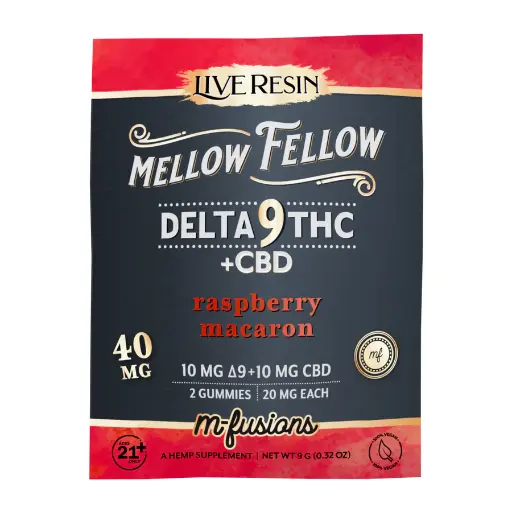 MELLOW FELLOW LIVE RESIN M-FUSION EDIBLES 40MG (2CT) DELTA 9 + CBD RASPBERRY MACARON