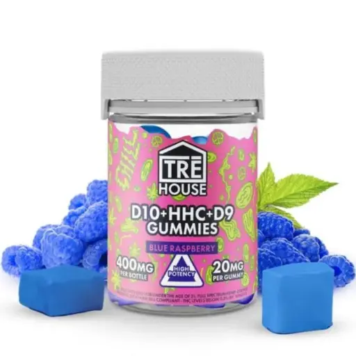 TRE HOUSE GUMMIES DELTA 8 W/HHC & THC-P BLUE RASPBERRY 20 CT.