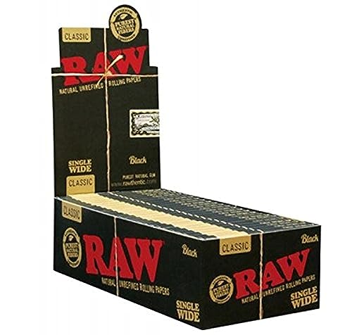 RAW Black Classic Natural Unrefined Rolling Papers - Ultra Thin - 70mm Single Wide - (25)