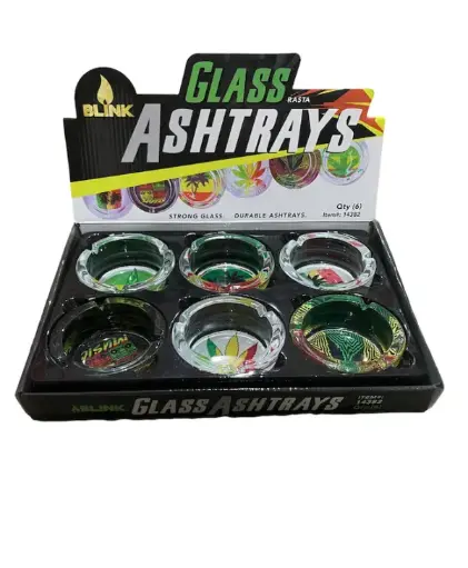 Blink Round Glass Ashtrays Rasta 6ct